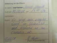 Mitteilung an die Eltern