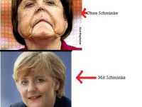 Angela Merkel ohne/mit Schminke